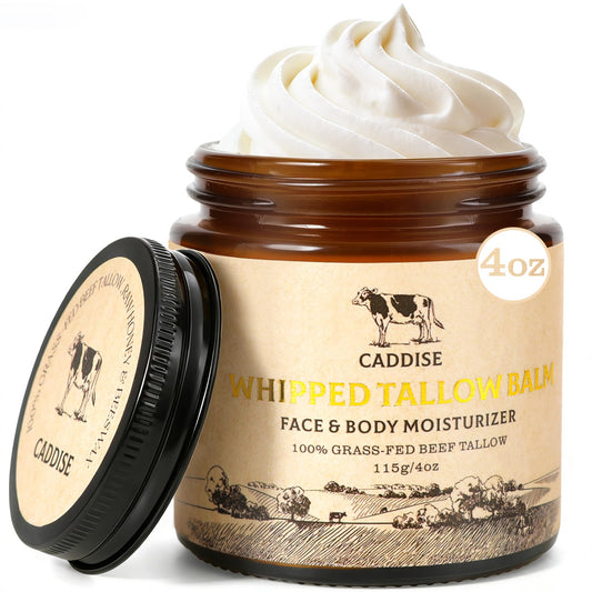 CADDISE Whipped Beef Tallow for Skin ? 100% Grass-Fed Handmade Cream Moisturizer for Face & Body, Natural with Honey, Shea Butter, Jojoba Oil,