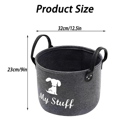 Dog Toy Storage, Dog Toy Box Storage, Toy Box for Dogs for Organizing Pet Toys Blankets Leashes Food - Dark Grey Felt
