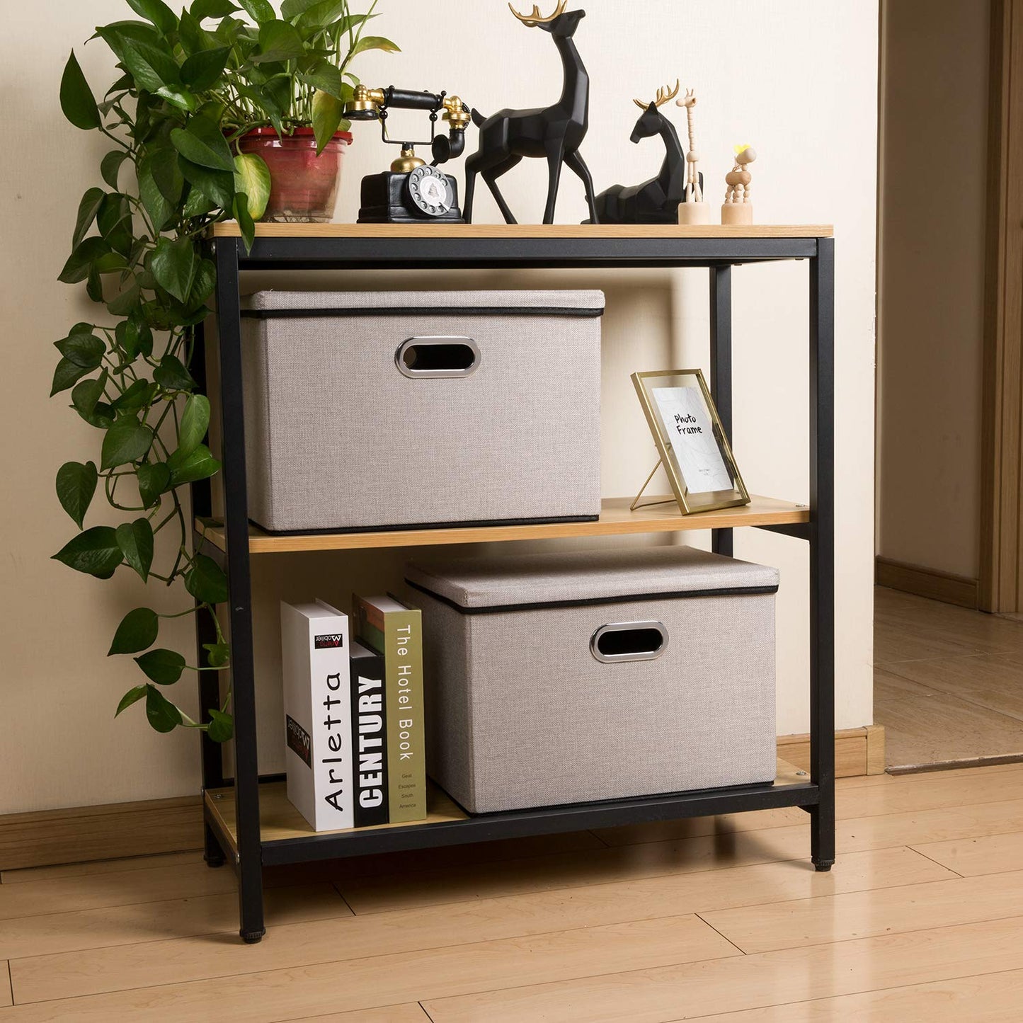 Prandom Storage Boxes with Lids Large,Collapsible Linen Fabric Storage Box,Decorative Bins,Really Useful Box,Clothing