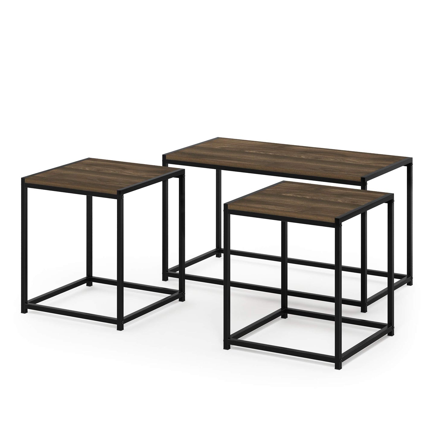 Furinno CAMNUS Coffee Table, Metal Frame Modern Coffee Table and Side Tables Set, Toolless Side Table Sets, for Living Room, Bedroom, Home Office