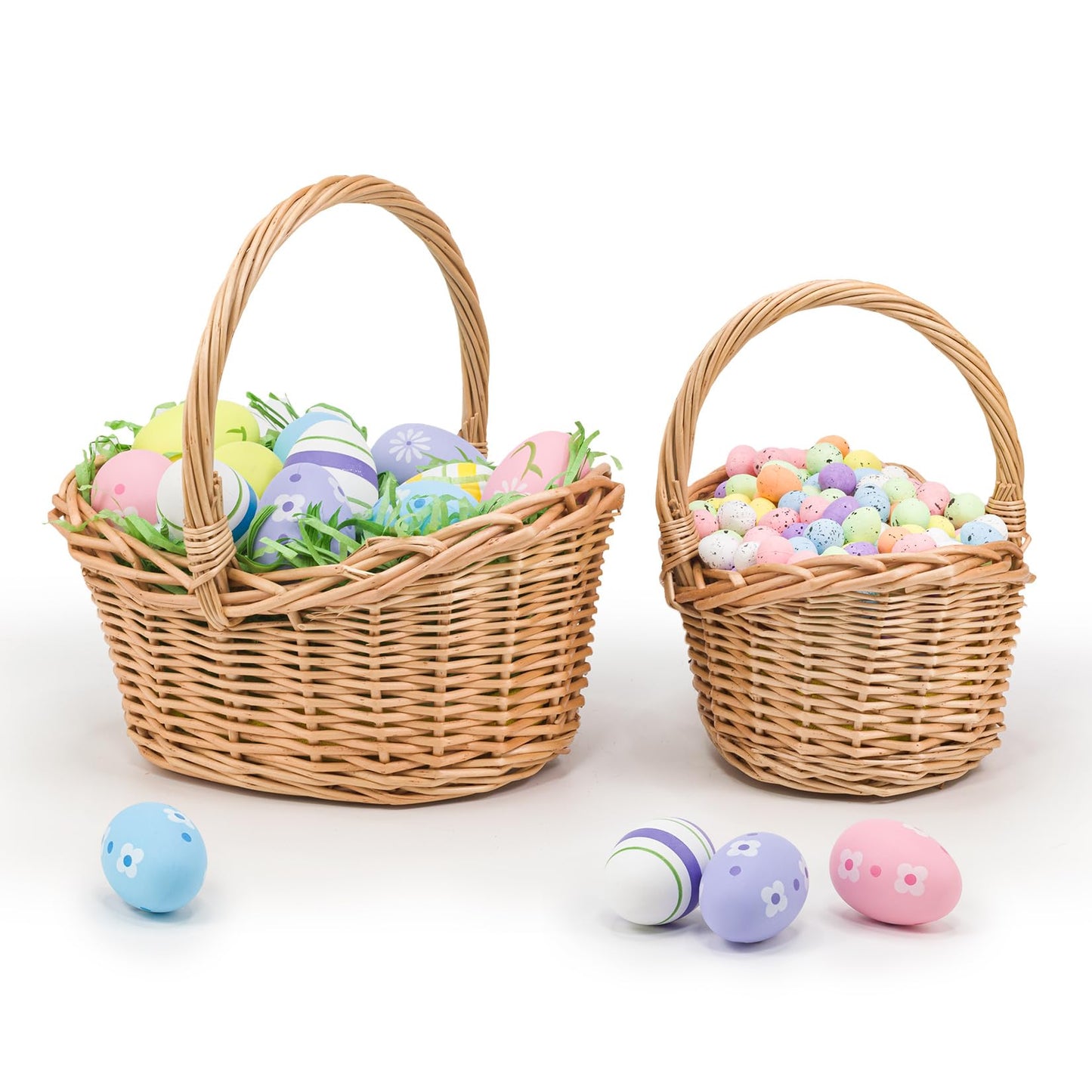 Woodluv Storage Baskets Set of 2, Boat Shaped Wicker Woven Wedding, Flower Girls, Easter, Display & Gift Hamper Basket, Natural