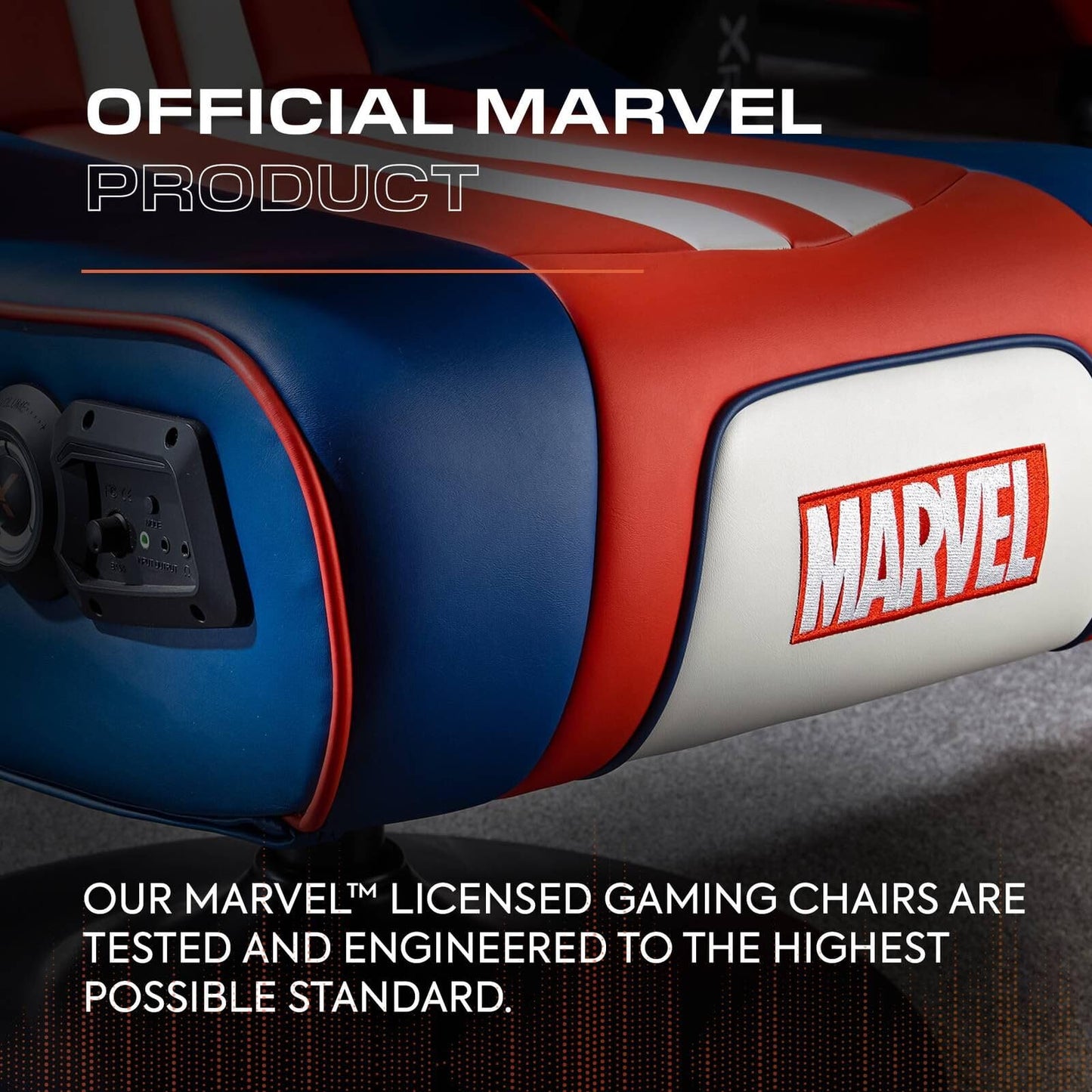 X-Rocker Marvel Captain America 2.1 Pedestal, Stereo Audio Gaming Chair - Bluetooth Connectivity, Reactive Vibration, Foldable Base