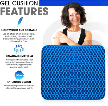 LATERN Gel Seat Cushion, 42CM x 36CM Honeycomb Double Thick Gel Cushion Ergonomic Cool Seat Cushion with Cloth Cover for Home Office Chair Car Seat