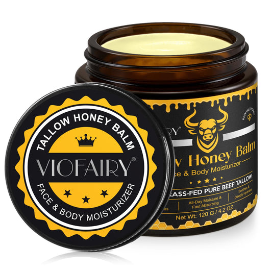 Beef Tallow for Face & Body - 100% Organic Grass-Fed Beef Tallow & Raw Wild Honey - Moisturizing Cream for Soft, Smooth Skin- Light Scent,