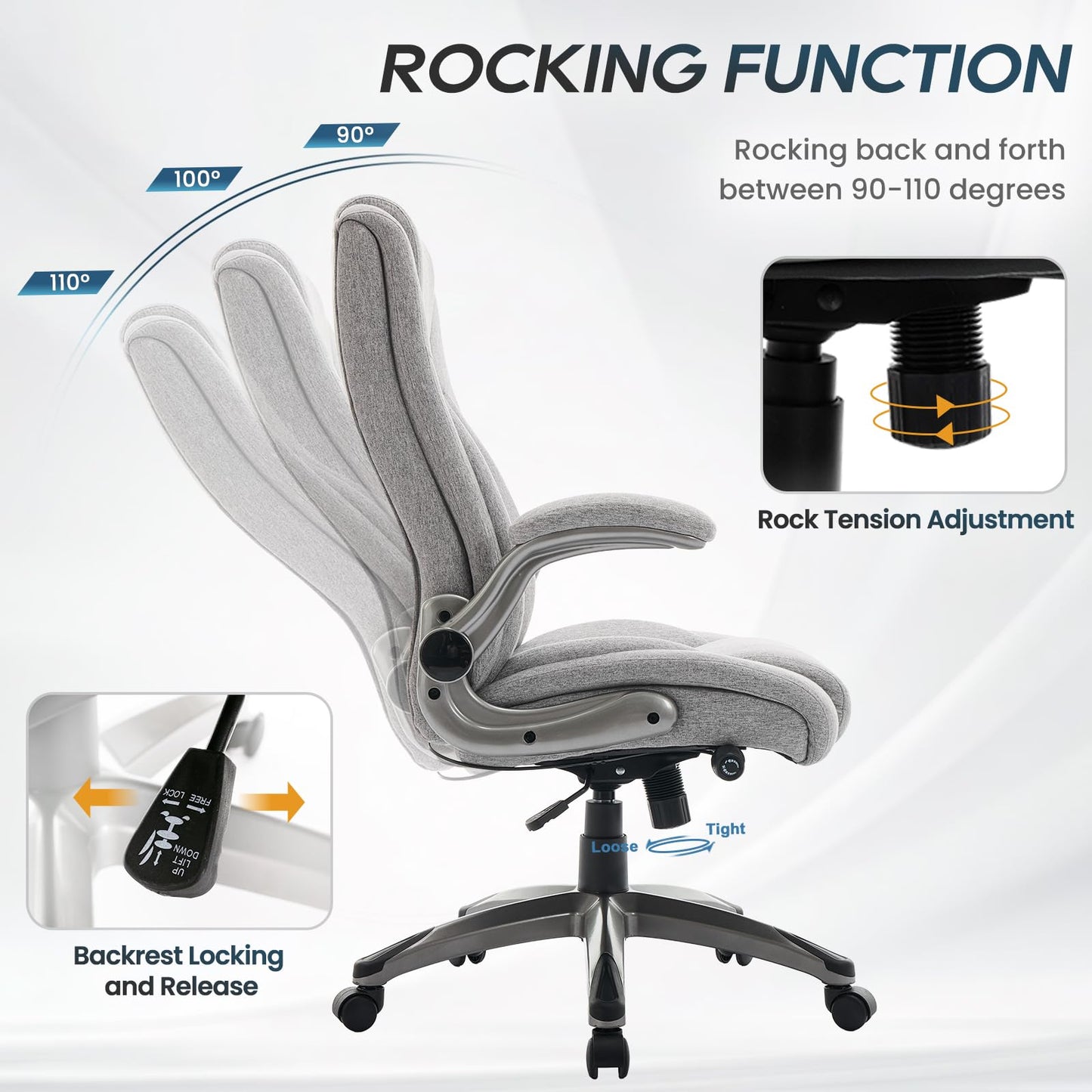 Ergonomic Executive Office Chair with Adjustable Lumbar Support, Flip-up Armrests, Double Padded Seat & Tilt Function