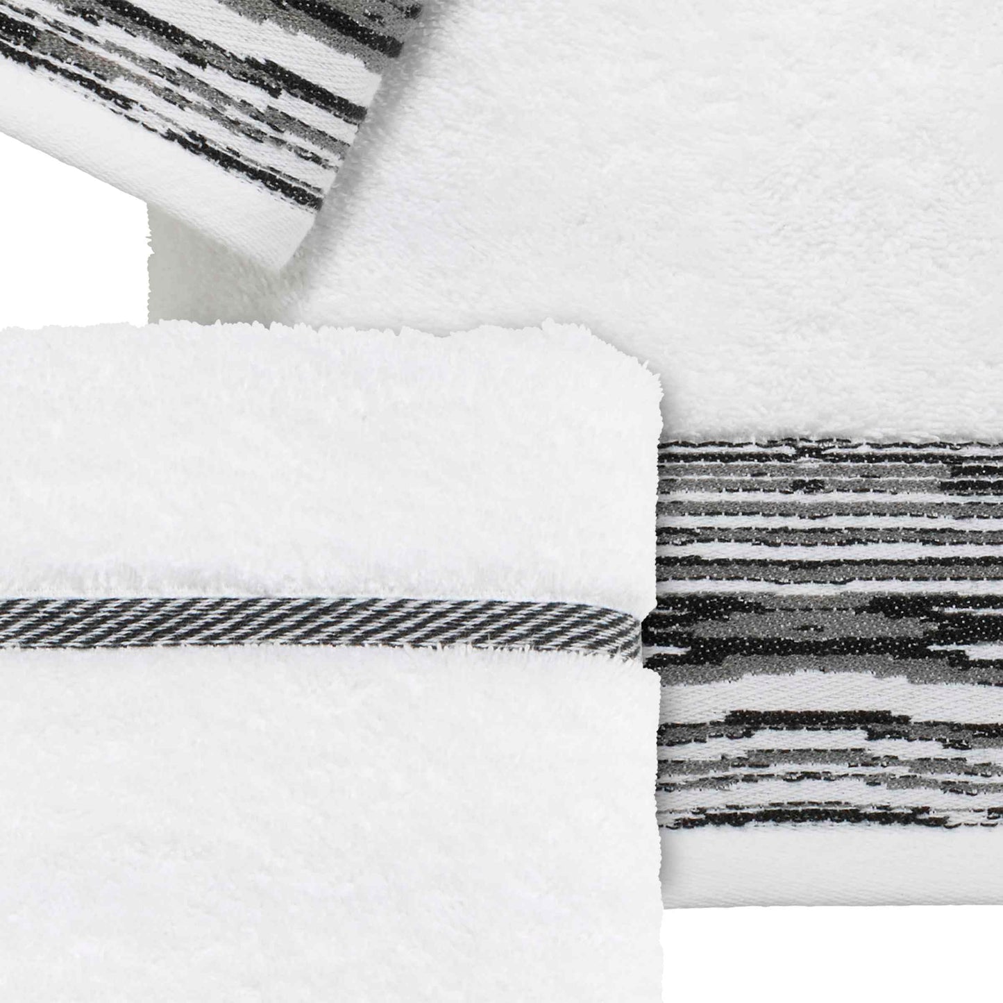 Nicole Miller - Towels, 4pc Soft & Absorbent Towel Set, Dorm Room Essentials (Syndey Collection, White/Black)
