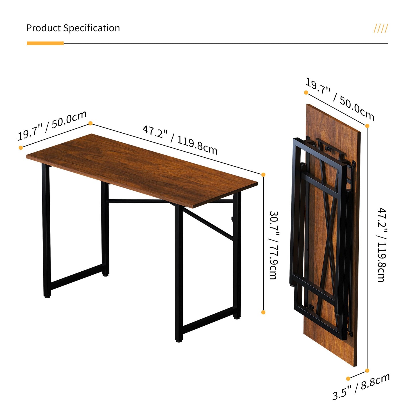 Lutown-Teen 120 cm Folding Desk No Assembly Required, Mahogany