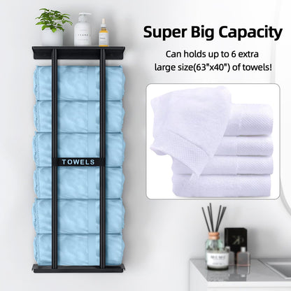STWWO Towel Rack Wall Mounted Bath Towel Holder 76cm High, Black