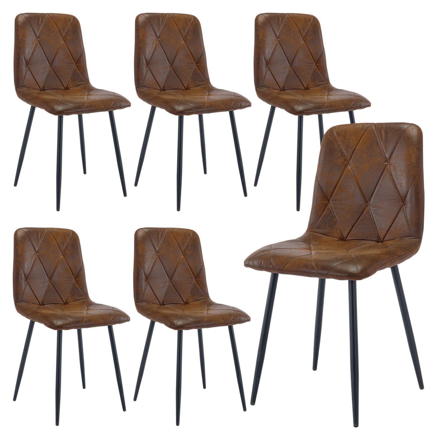 Artist Hand Set of 6 Dining Chairs for Dining Room Living Room, Vintage Faux Suede Dining Chairs with Backrest Upholstered Seat Solid Metal Legs