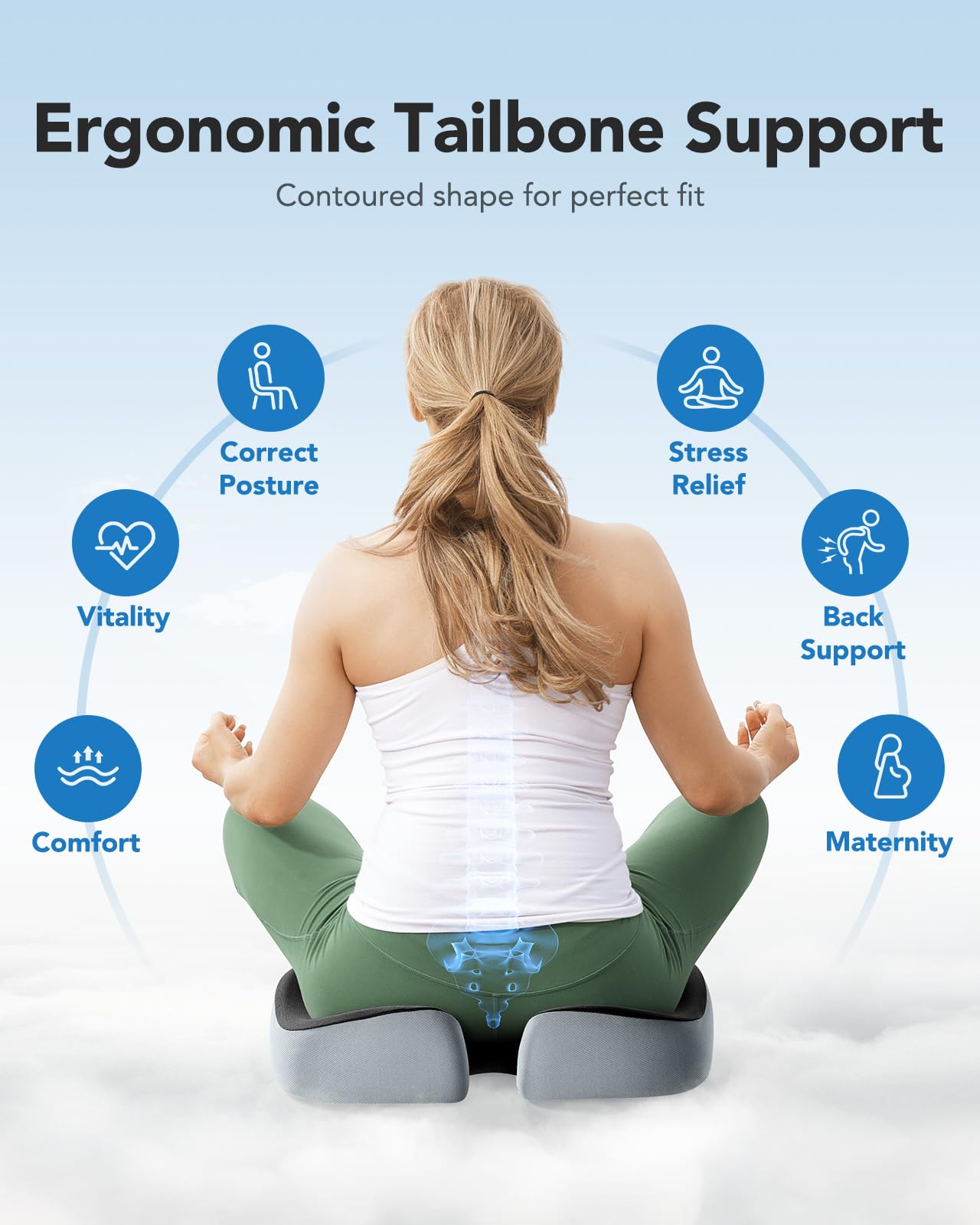 HUANUO Seat Cushion for Office Chairs, Extra Large Desk Chair Cushion for Back Pain Tailbone Pain Relief, Ergonomic Memory Foam Car Seat Cushion