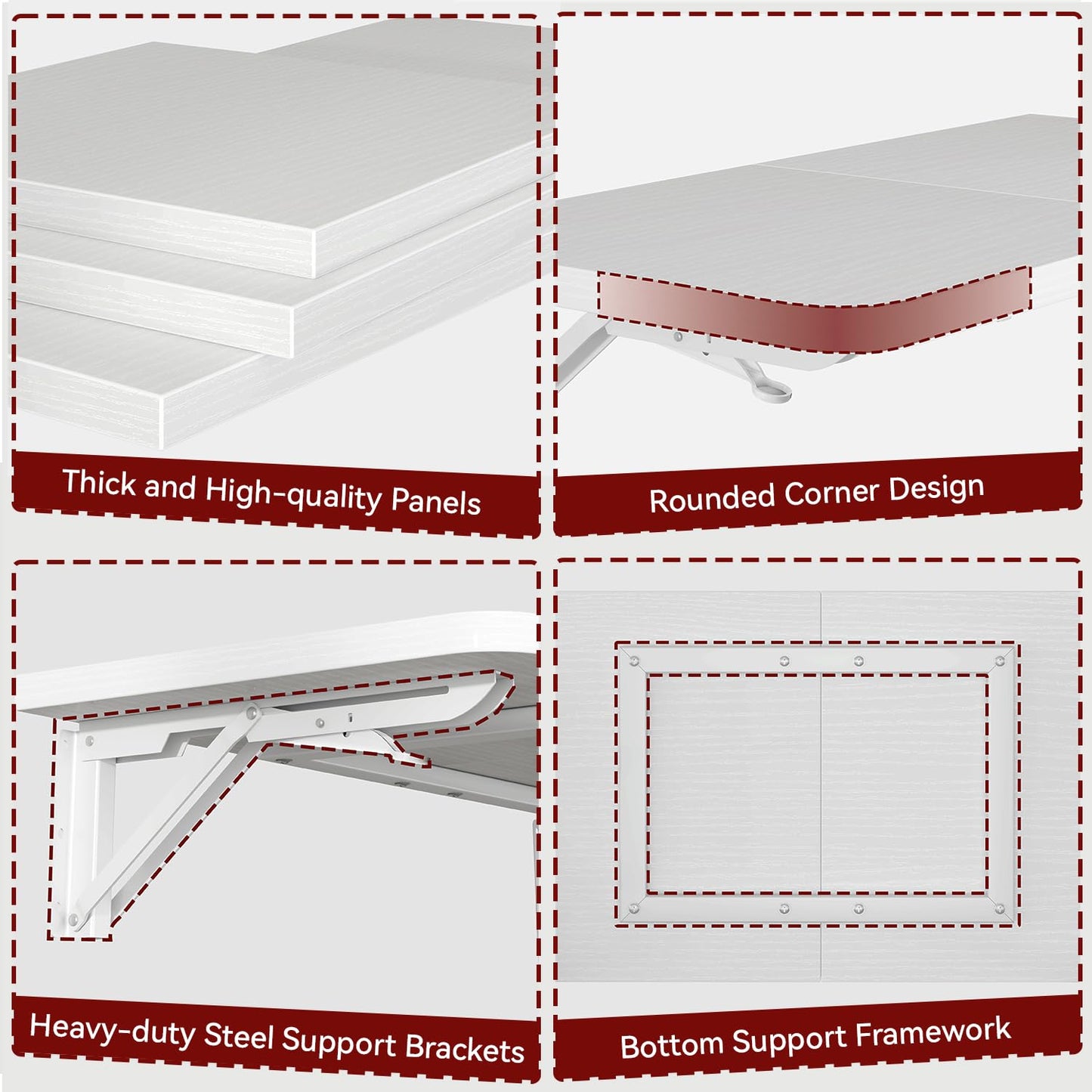 IBUYKE Wall Mounted Folding Table, Floating Wall Desk for Small Spaces, Fold Down Laundry Shelf with Heavy-Duty Brackets
