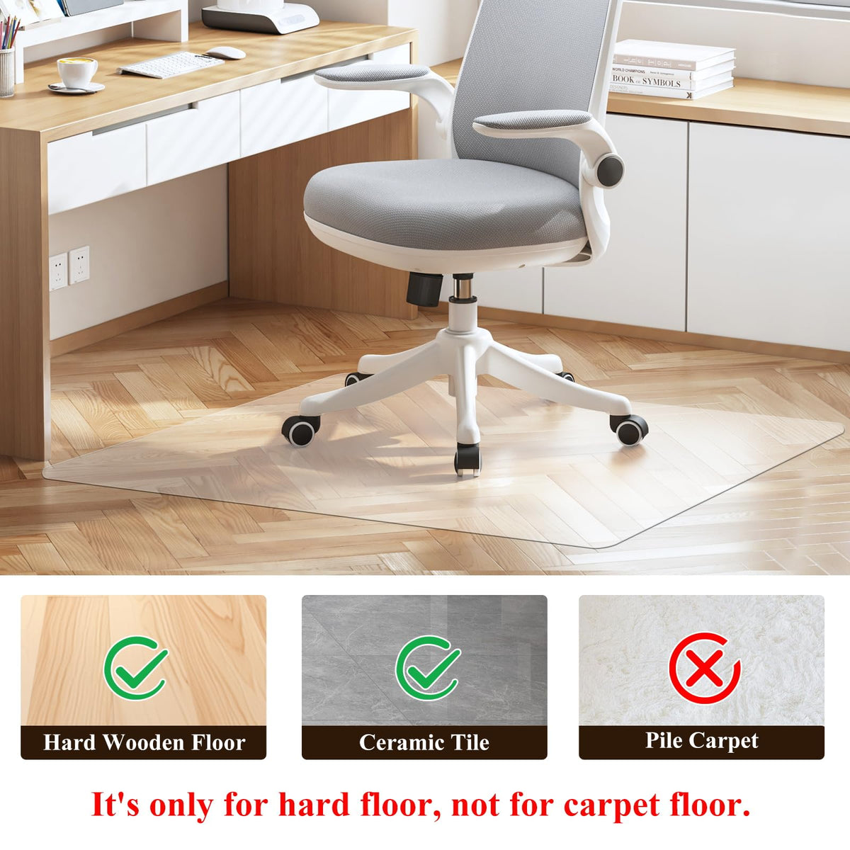 SHAREWIN Office Chair Mat for Hard Wood Floors, 120x75 cm Heavy Duty Anti-Slip Hardwood Floor Protector Rug, Easy Clean