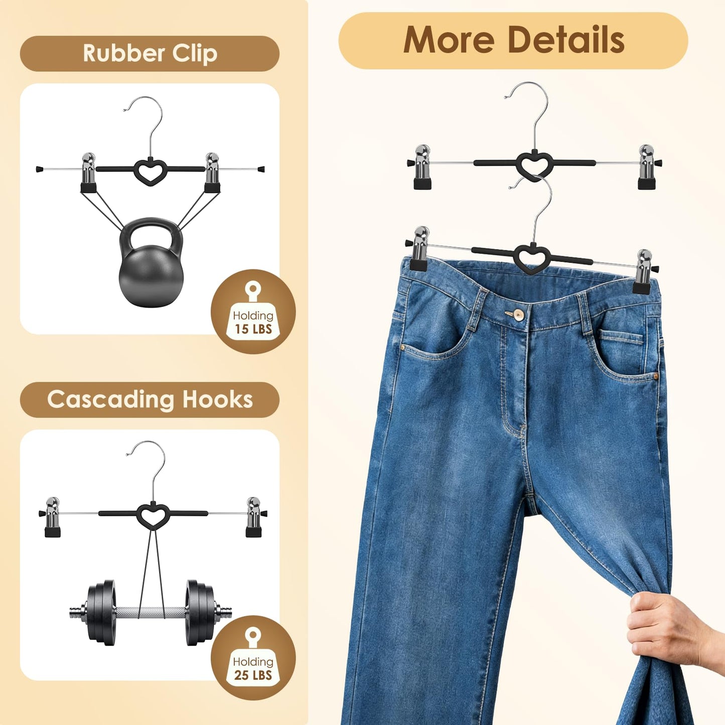 10 Pack Trouser Hangers with Clips |Space Saving Chrome Metal Adult Skirt & Coat Hangers|Strong Clothes Hangers for Trousers Bottoms Jeans Slacks