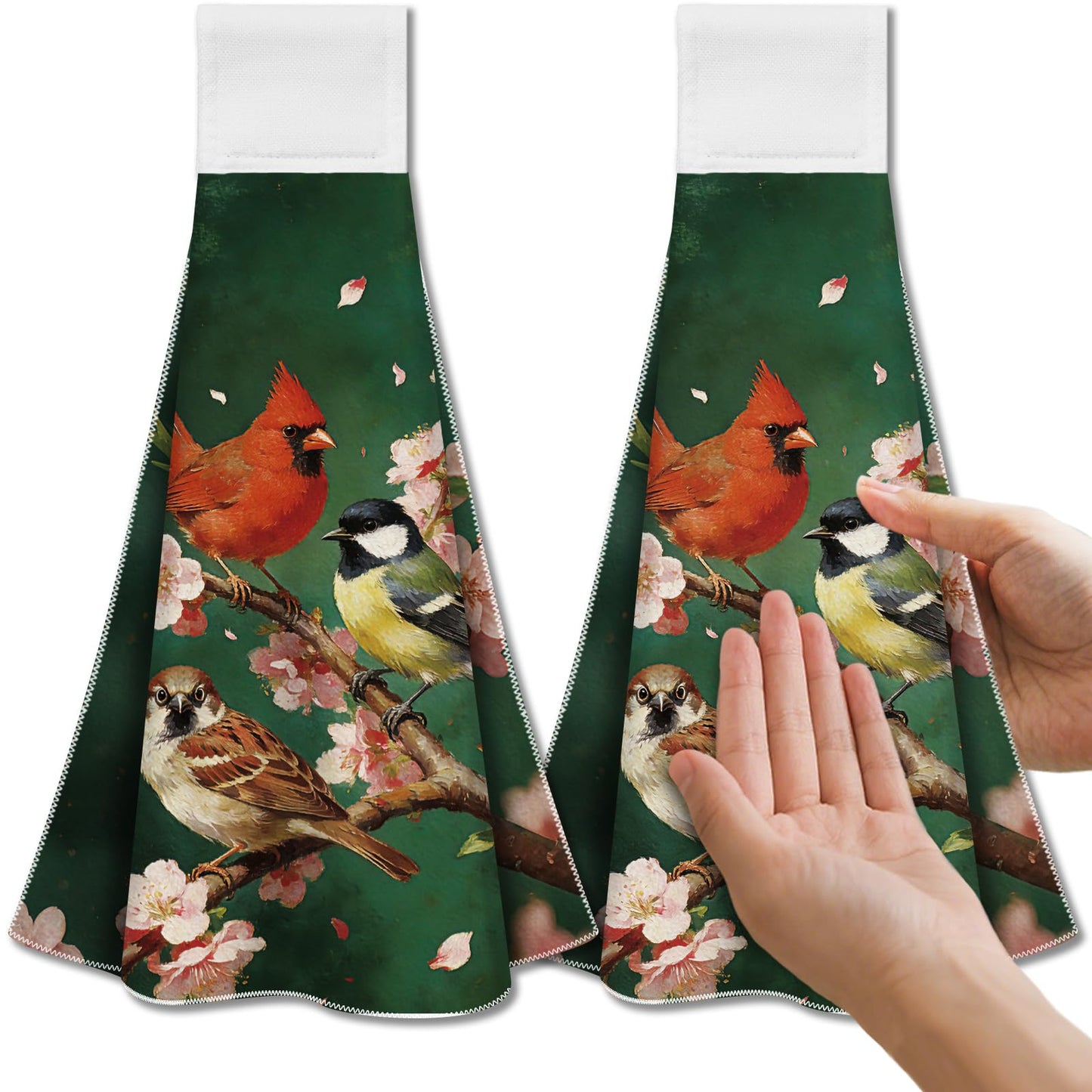 CUTHOLLOW 2 Pcs Cherry and Cardinal Bird Hanging Kitchen Towels with Loop