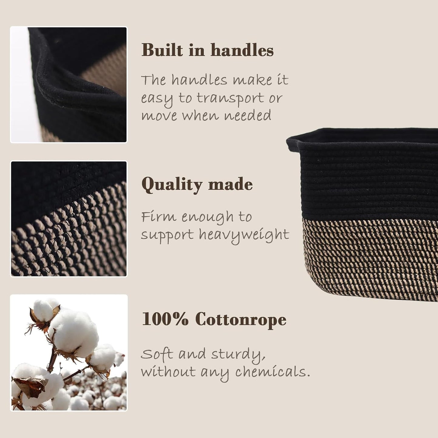 Gzsekken 2 Pack Woven Storage Baskets Rope Storage Baskets Two Tone Cotton Rope Baskets with Handle,Laundry Organiser Nursery Decor Laundry Hamper
