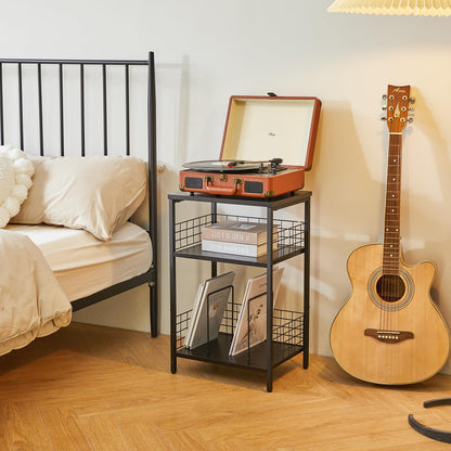 YMYNY 3 Tier End Table, Record Player Stand with Storage, Industrial Tall Side Table, Small Bookshelf, Bookcase, Display Rack, Telephone Table for