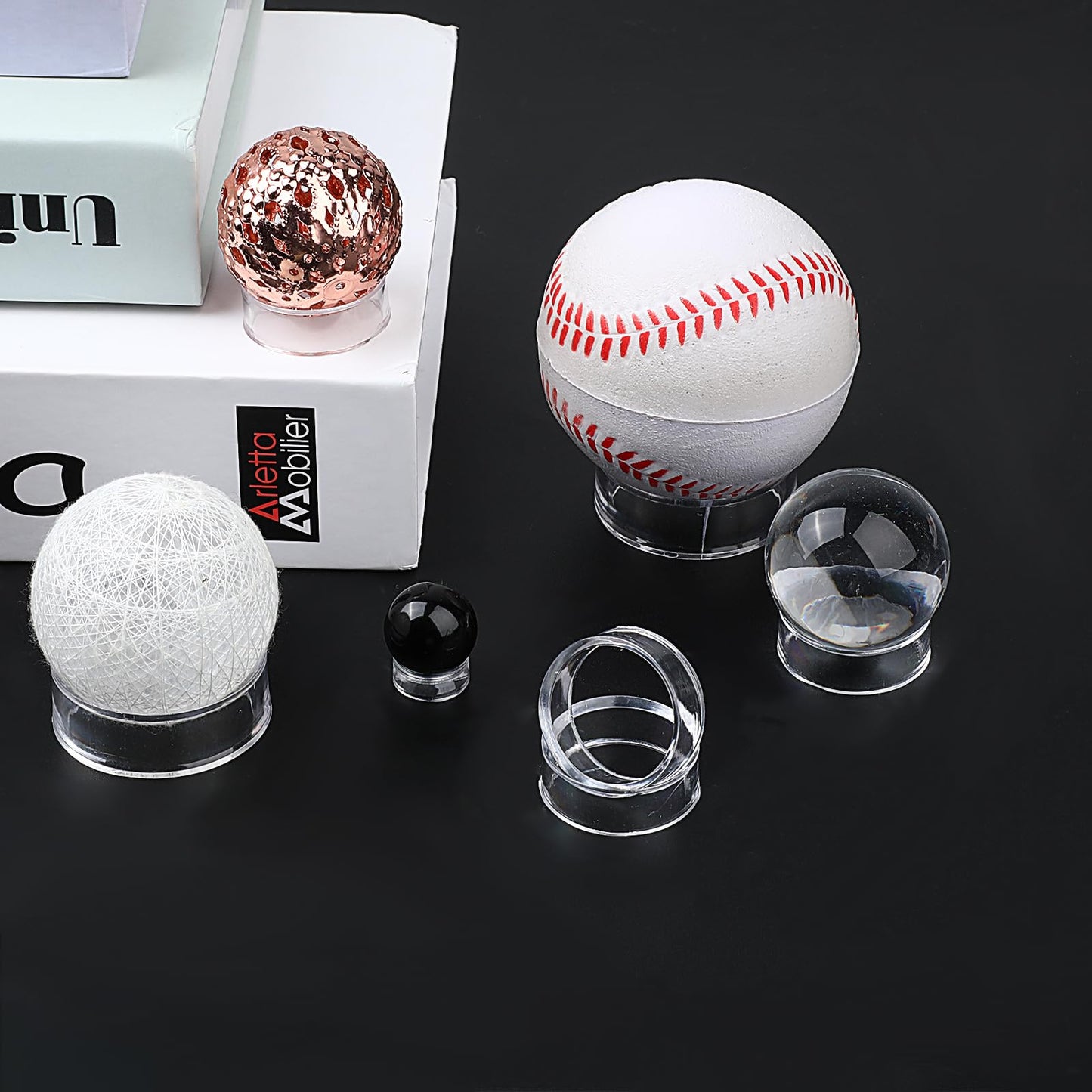 12 Pcs Crystal Sphere Stand Holder Clear Ball Acrylic Display Stand Rings Round Baseball Plastic Sphere Holder for Baseball Tennis Ball Golf