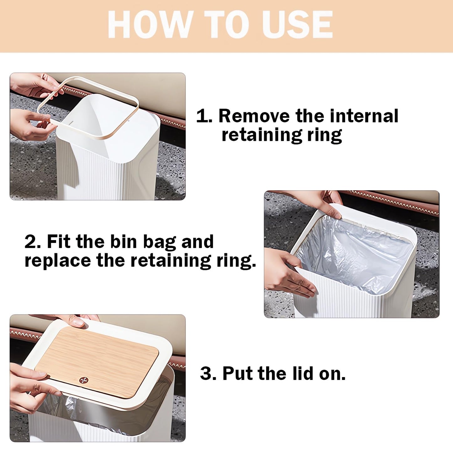9L Bedroom Bin,Bathroom Bins with Press Top Lid,White Toilet Trash Can with Legs,Nordic Modern Waste Garbage Can for Kitchen Bathroom Bedrooms Office