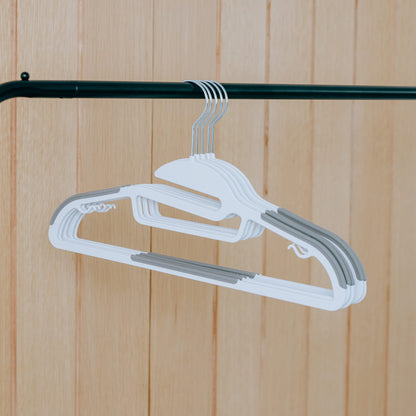 Addis Non Slip Plastic Clothes Hangers 42cm, Pack of 20, Strong durable capacity, for all garments coats shirts suit jackets trousers, White Grey