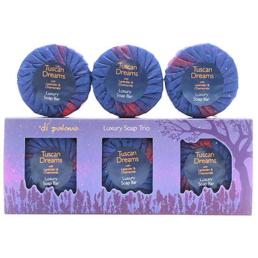 Di Palomo Vegan Tuscan Dreams Hand Soap Bar Set 3 x 100g - Lavender & Chamomile Moisturising Skin Care Ladies & Mens Luxury Italian Hand Wash Kind