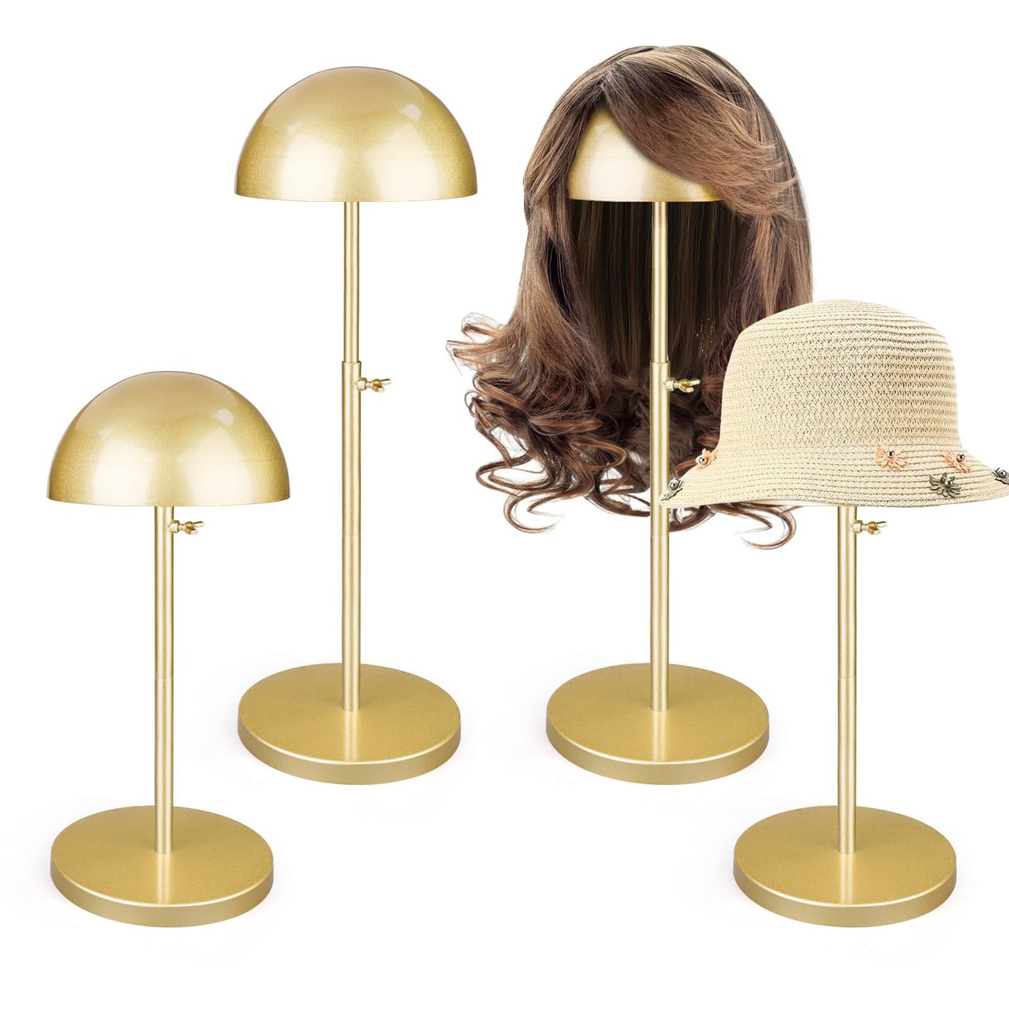 Lucxhcky 4PCS Hat Display Stand, Adjustable Hat Stands for Display 9.1-15.7 in, Hat Organizer for Closet, Metal Wig Holder for Hat Storage