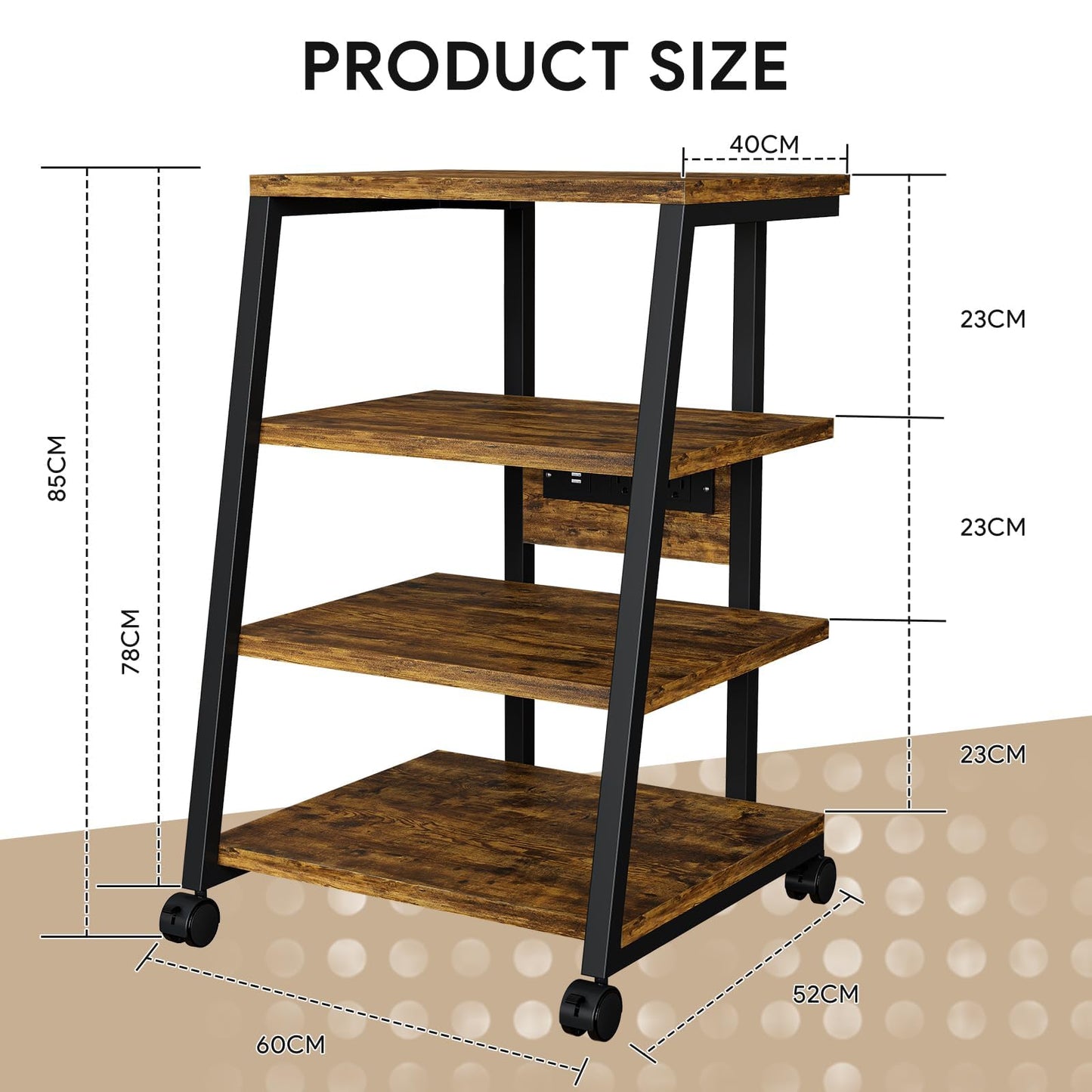 WUDLEP HiFi Stand, 4-Tier AV Media Stand with Power Strip and Wheels