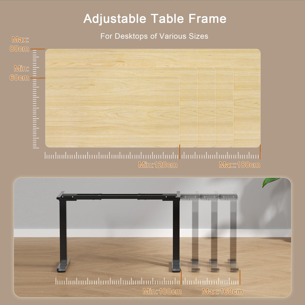 JUMMICO Height-adjustable desk frame with 2 strong motors, table frame, height adjustable with 3 memory controls, for sit-stand Black