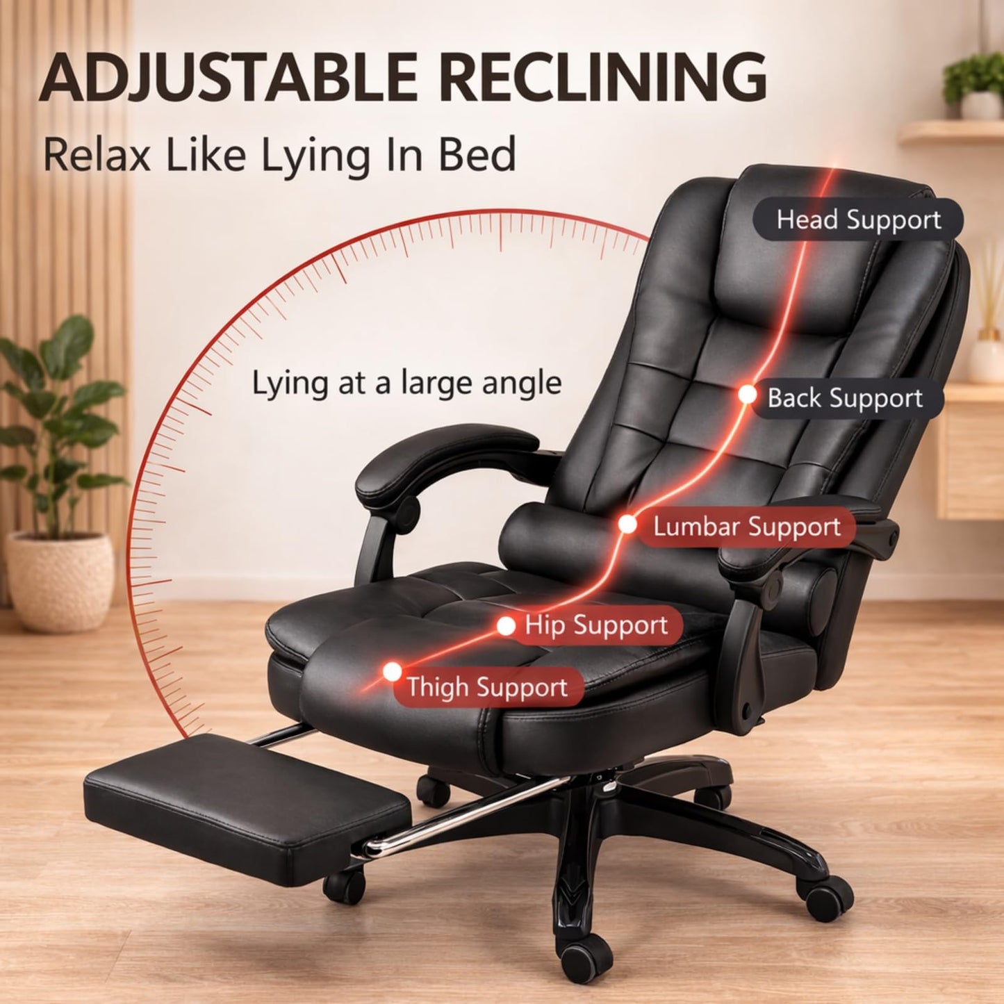 HIHOBDAY Office Desk Chair,Big & Tall Leather Gaming Chair with Footrest,Wide Ergonomic Comfy Executive High-Back Reclining Computer Chair,2-Point