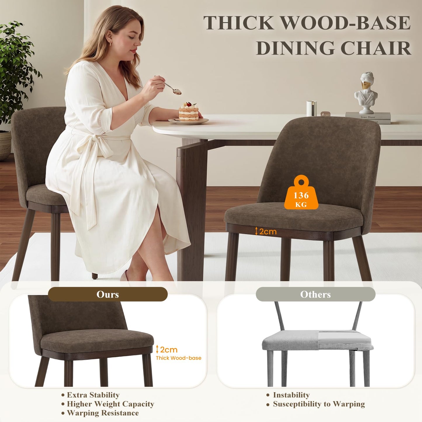 MALOL Thick Wood-base Dining Chairs Set of 6, Upholstered Kitchen Chairs with Solid Wood Legs and Thick Seat Cushion