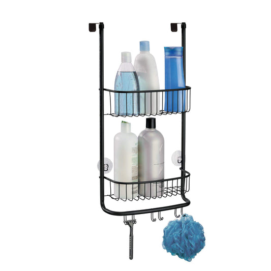 iDesign Shower Caddy Over the Door, Small Hanging Bathroom Organiser with Two Shelves Made of Durable Metal, Practical Shower Storage for Shampoo,