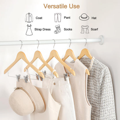 TOPIA HANGER Wooden Hangers with Adjustable Metal Clips and 360° Swivel Hook, Premium Wood Clothes Hangers 10 Pack for Suit, Pant, Skirt, Jeans, Coat