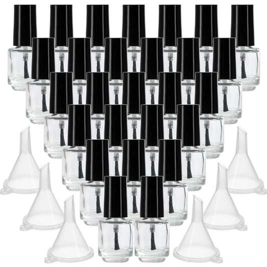 ZENFUN 50 Pack 5ML Empty Nail Polish Bottles, Clear Glass Nail Polish Containers with with Brush Cap & 6 Funnel, Refillable DIY Glass Manicure Polish