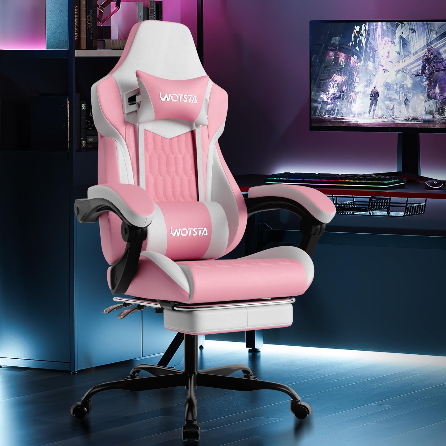 WOTSTA Gaming Chair, Ergonomic Gaming Chair with Footrest and Lumbar Support, Computer Chairs