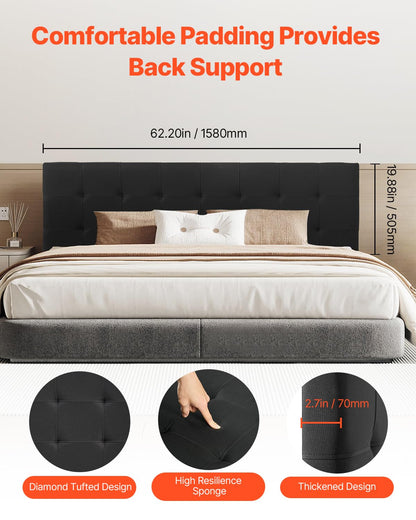 VEVOR Headboard, Queen Size Headboard with Adjustable Height, Comfortable Diamond Tufted for Queen Size Bed, W62.2 x H42.72-54.53 x D2.76 in