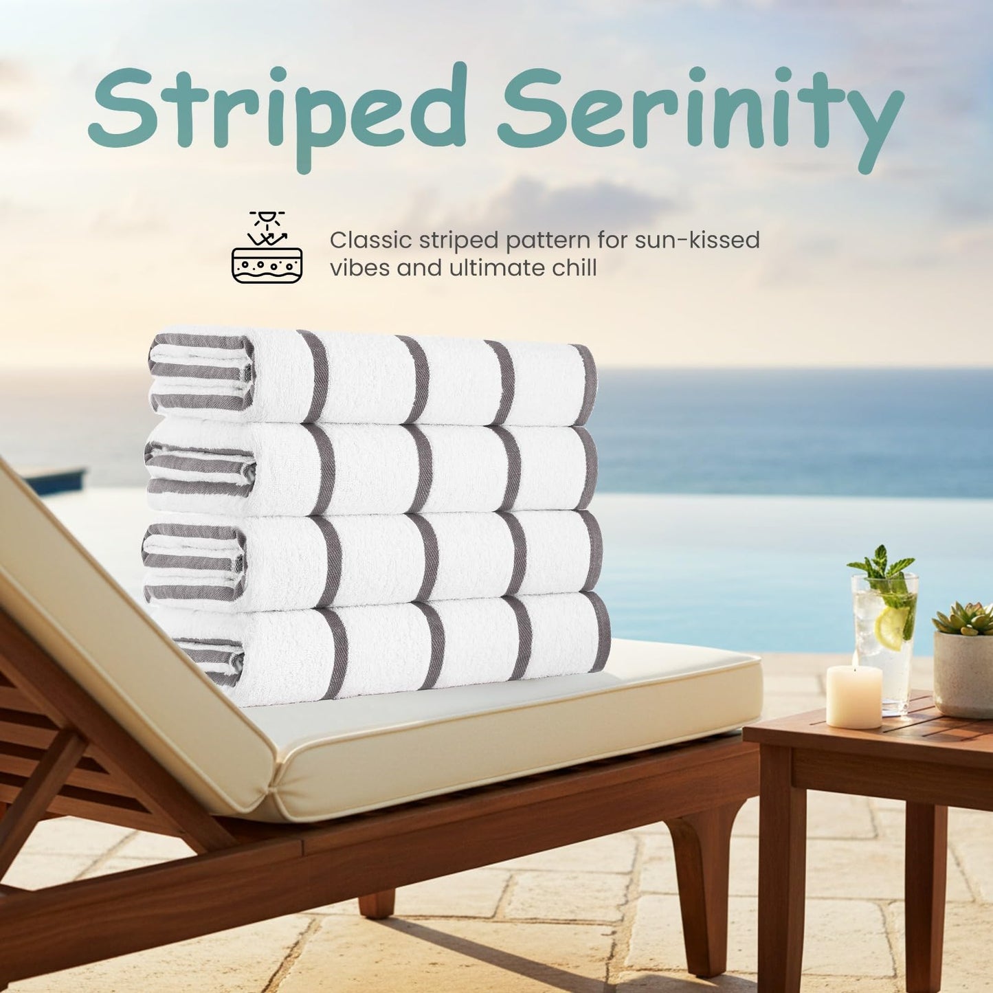 CASA COPENHAGEN Cabana Pool 4-piece set of large bath towels, 76x152 cm, 550 GSM, designed in Denmark, made from soft Egyptian cotton for bathroom