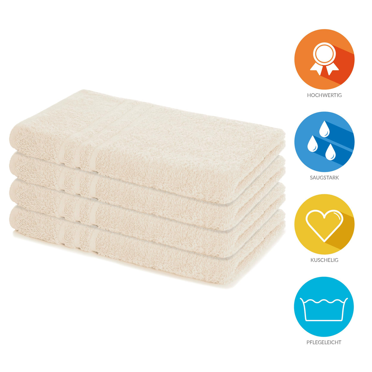 Lavea® Set of 4 hand towels, 50 x 100 cm, Elena Frottiererie, 100% cotton, absorbent and soft, hand towel set, washable, tumble dryer-safe