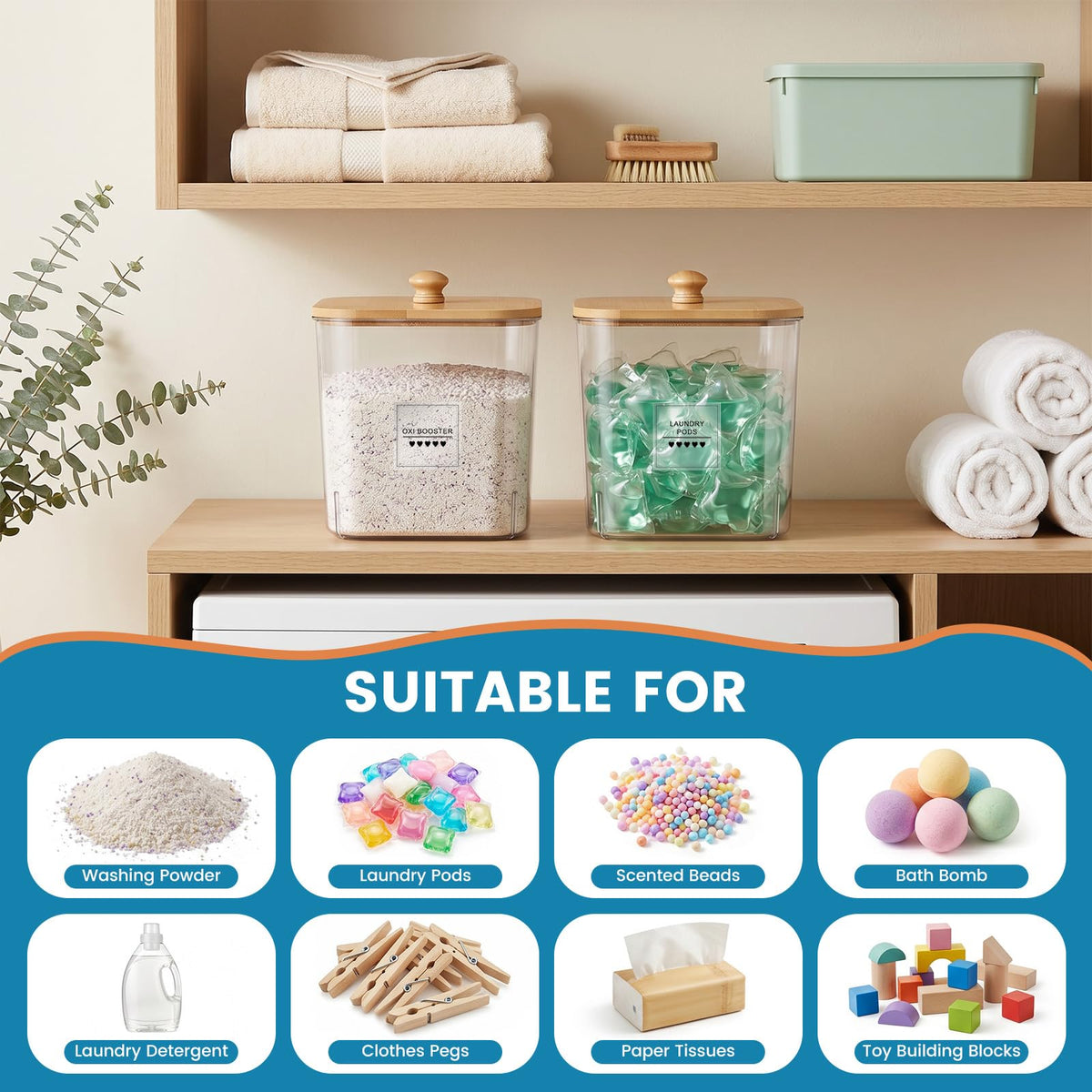 TranRantic 2 Pcs Laundry Pods Storage Containers with Lid 15.5×15.5×18cm