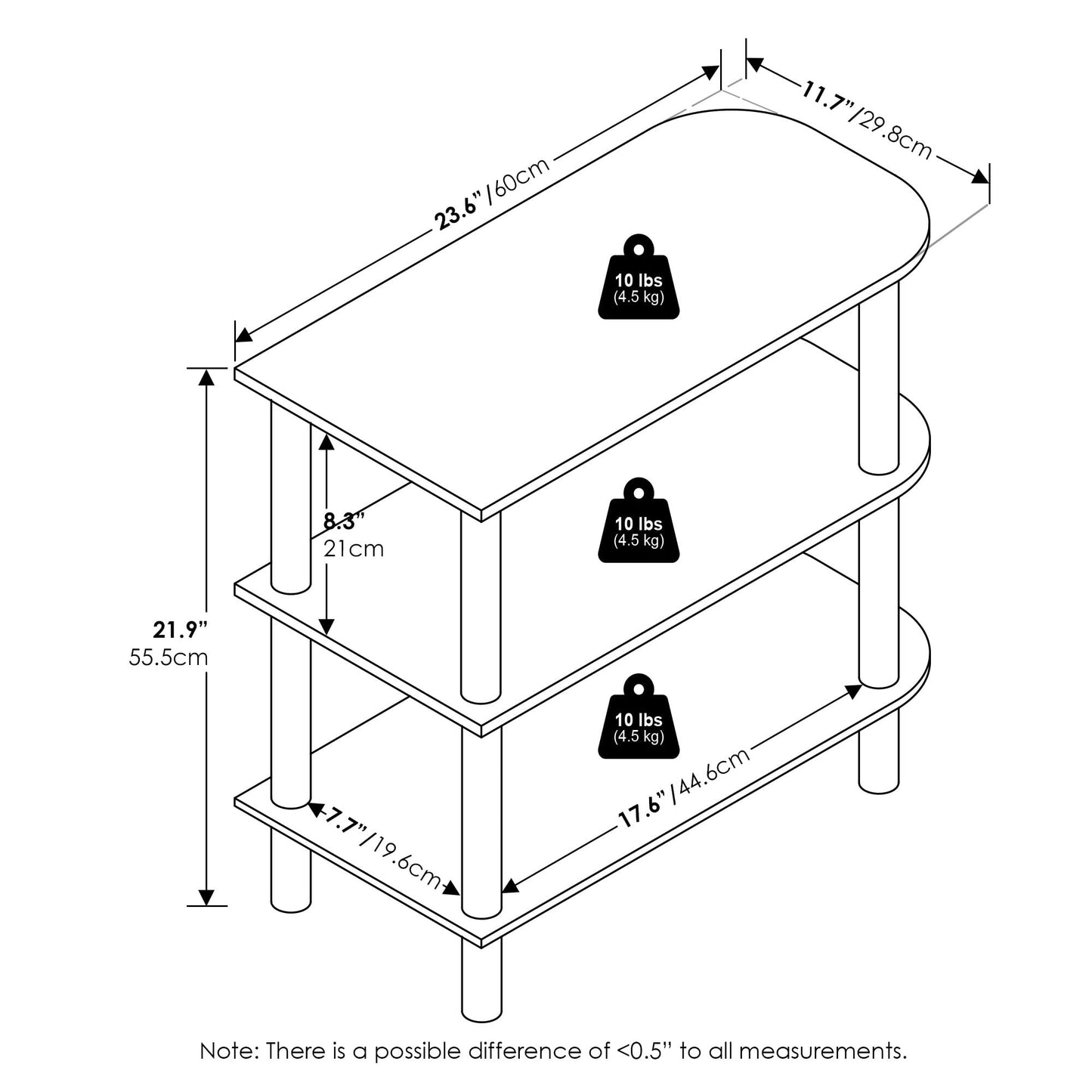 Furinno TURN-N-TUBE Shoe Rack, 3-Tier Shoe Organizer, Shoe Rack Storage with Curved Freestanding Organizer, 29.72 x 59.94 x 55.63 cm