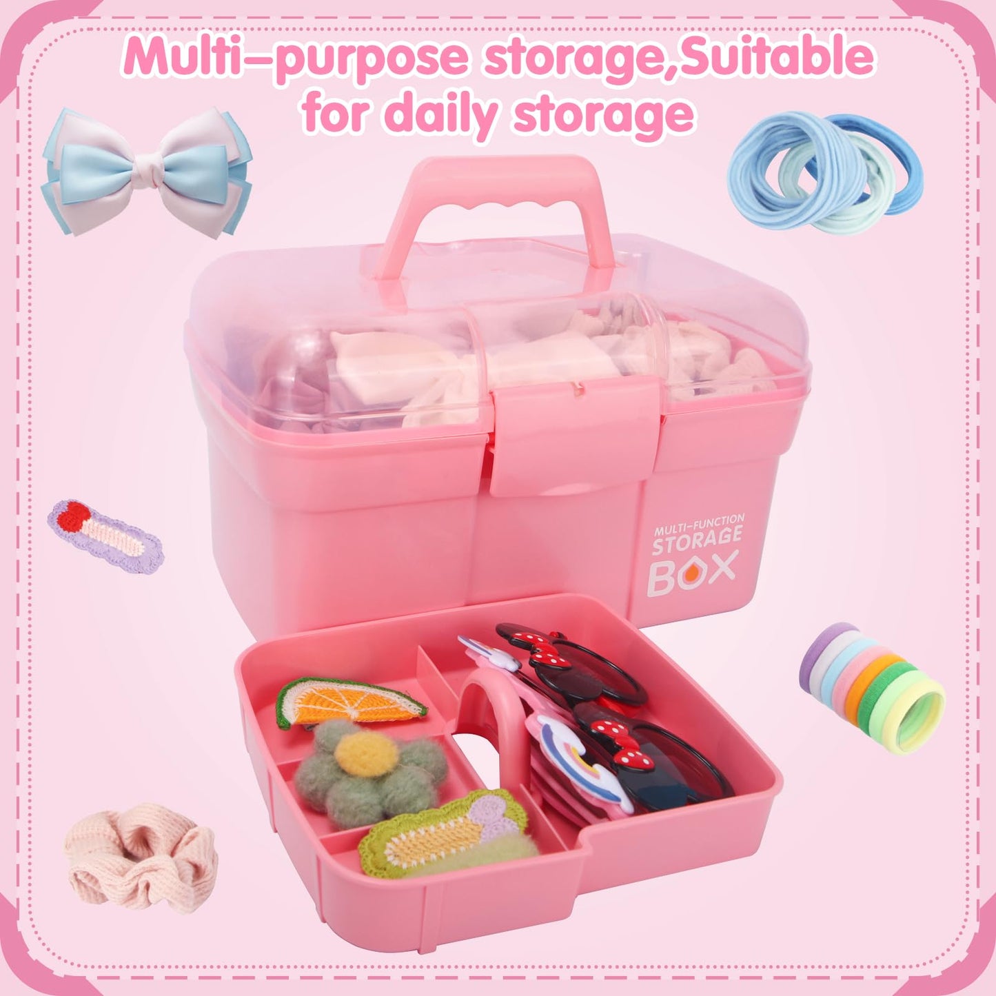 Creahaus 11in Multipurpose Storage Box with Removable Tray, Plastic Small Storage Box with Handle, Portable Art Craft Organizer Case for Sewing