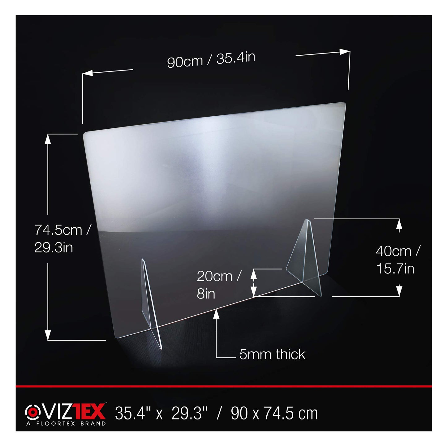 Viztex Protective Sneeze Guard Safety Screen 74.5x90cm Durable 5mm Thick Acrylic Protection Shield Partition for Office Desks, Workstations, Counters