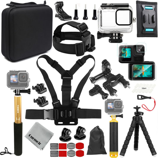 Gurmoir Accessories Set Kit with Waterproof Case for Go Pro Hero 13 12 11 10 9 Black, Underwater Diving Housing Floating Hand Grip Screen Protector