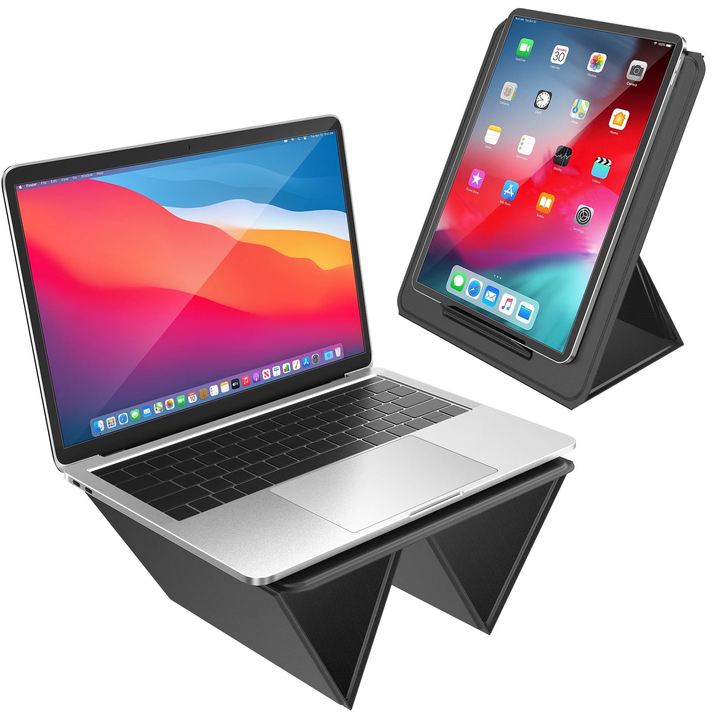 AboveTEK Ultra-Sleek Portable Laptop Lap Stand, 2-in-1 Foldable MacBook Stand for Desk & iPad Tablet Stand Holder