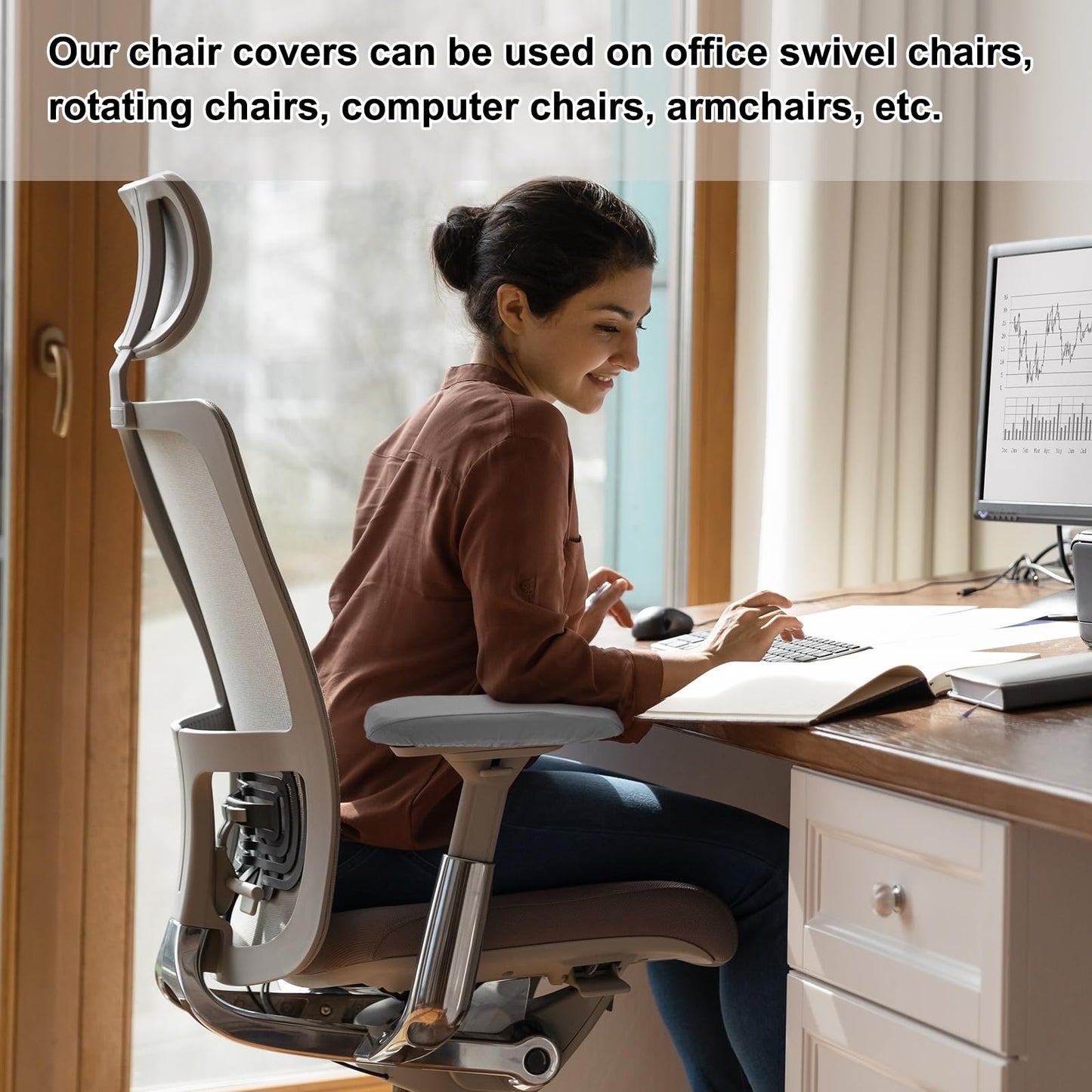 sourcing map Chair Armrest Slipcovers Covers, 32 x 8cm Polyester Removable Seat Hand Rest Protector for Office Chairs Desk Chair(Dark Gray)