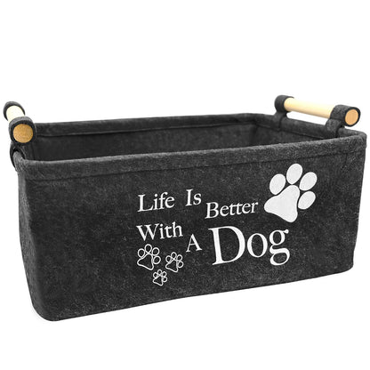 inheming Puppy Toy Box Storage Basket, Collapsible Pet Supplies Storage Basket, Dog Toy Basket Box38cm x 25cm x 18cm Black