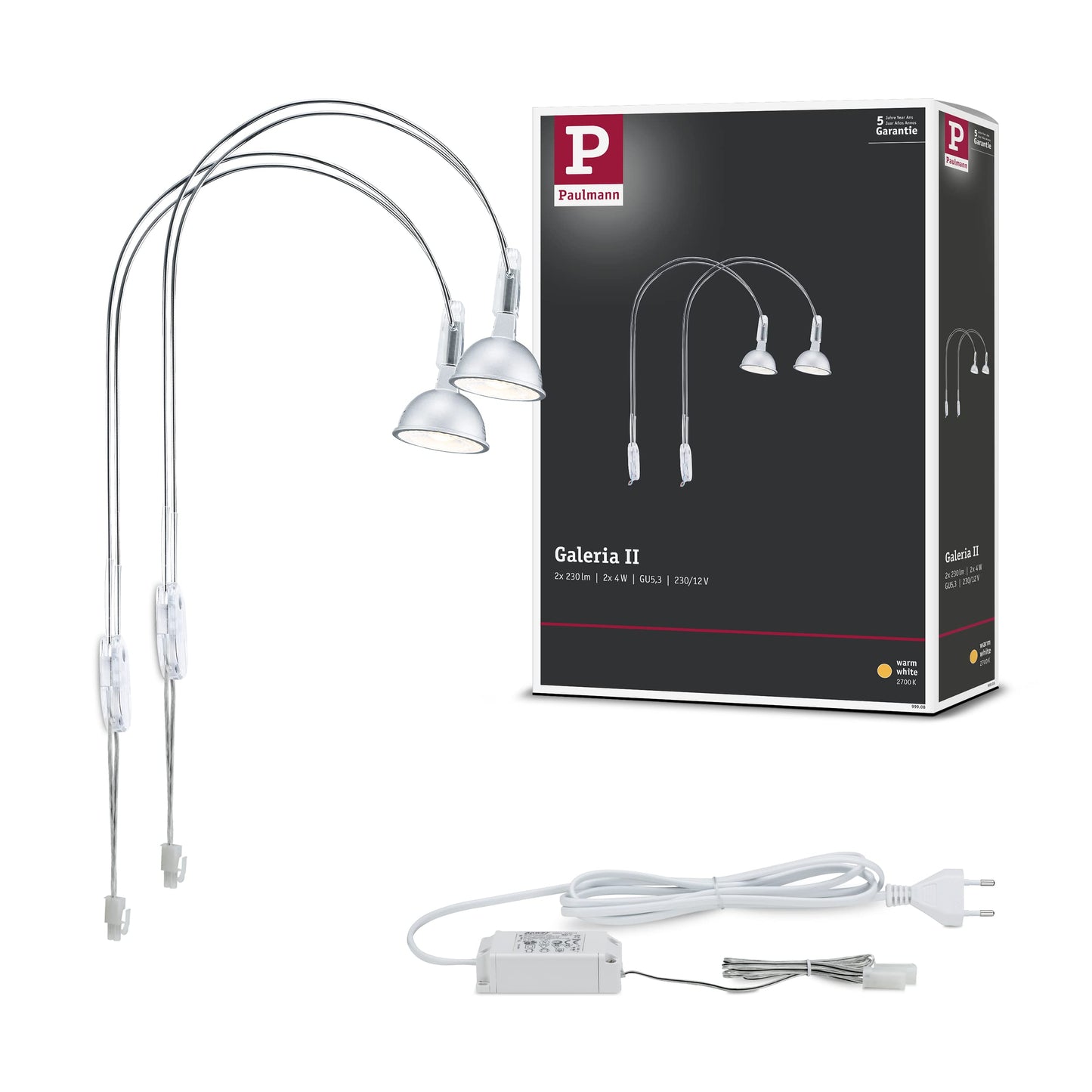Paulmann 99908 Galeria Mirror luminaire LED Mirror Lamps II Bathroom Lamps Chrome Mirror Lighting incl. lamp 2x4W GU5.3