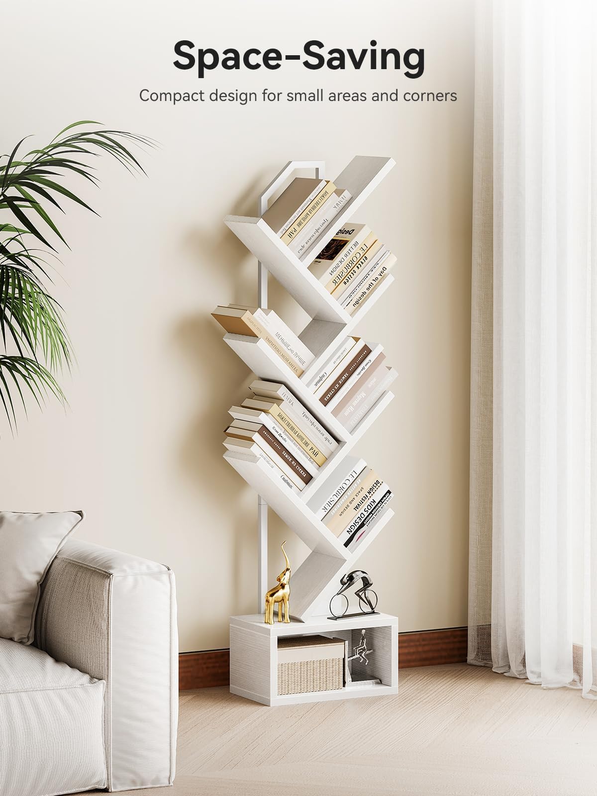 Coleshome 6-Tier Tree Bookcase, Wooden Bookshelf, 110.5cm, White