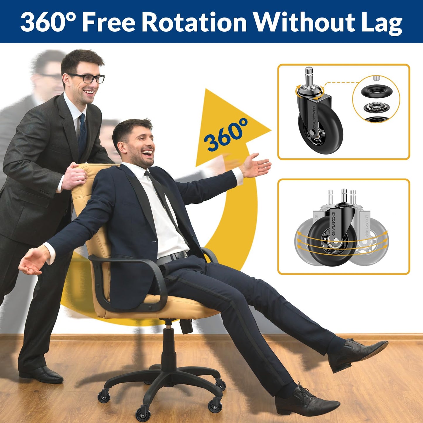 COSYLAND Office Chair Wheels Set of 5 - Rubber Roller Blade Castors for Office Chairs