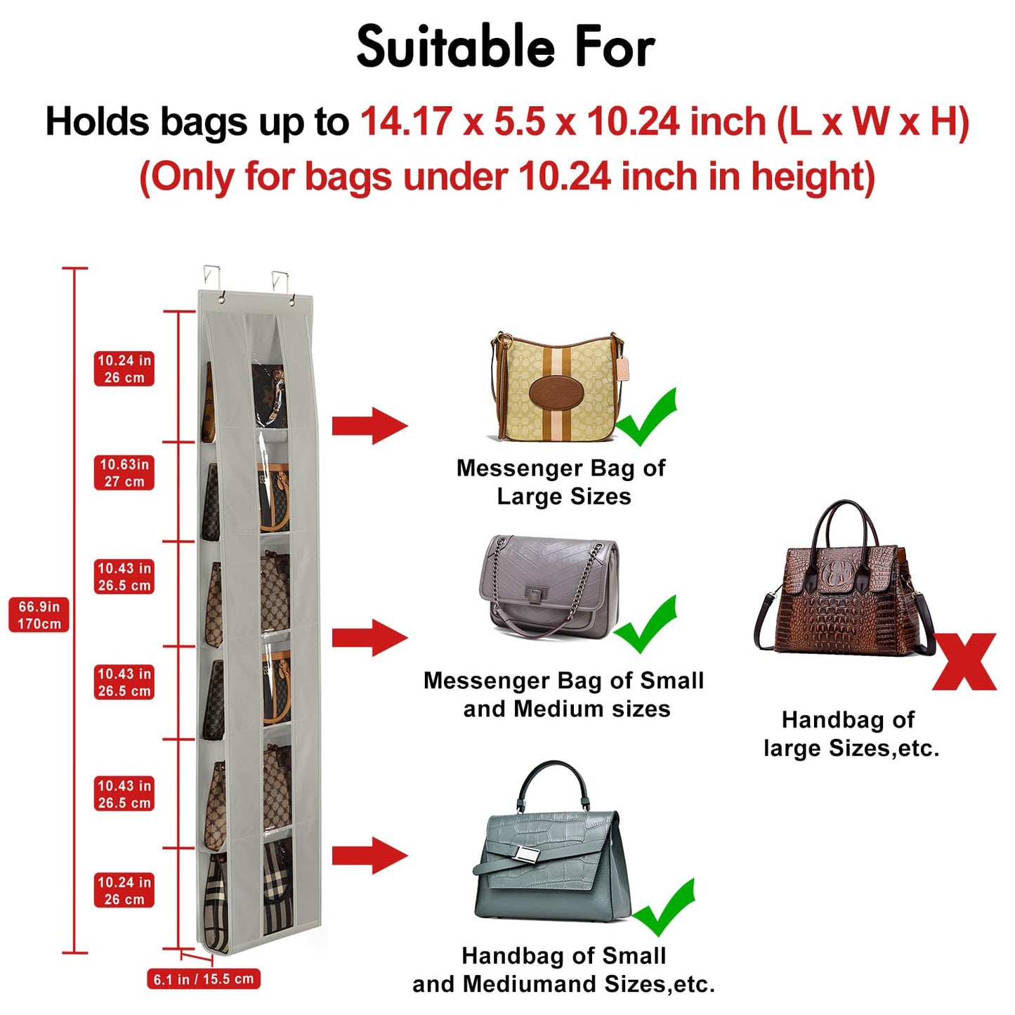 Lirex Over the Door Purse Organizer, Space-Saving Handbag Storage Purse Organizer Clothing Closet Purse Hanger for Scarves, Hats, Legging Organizer