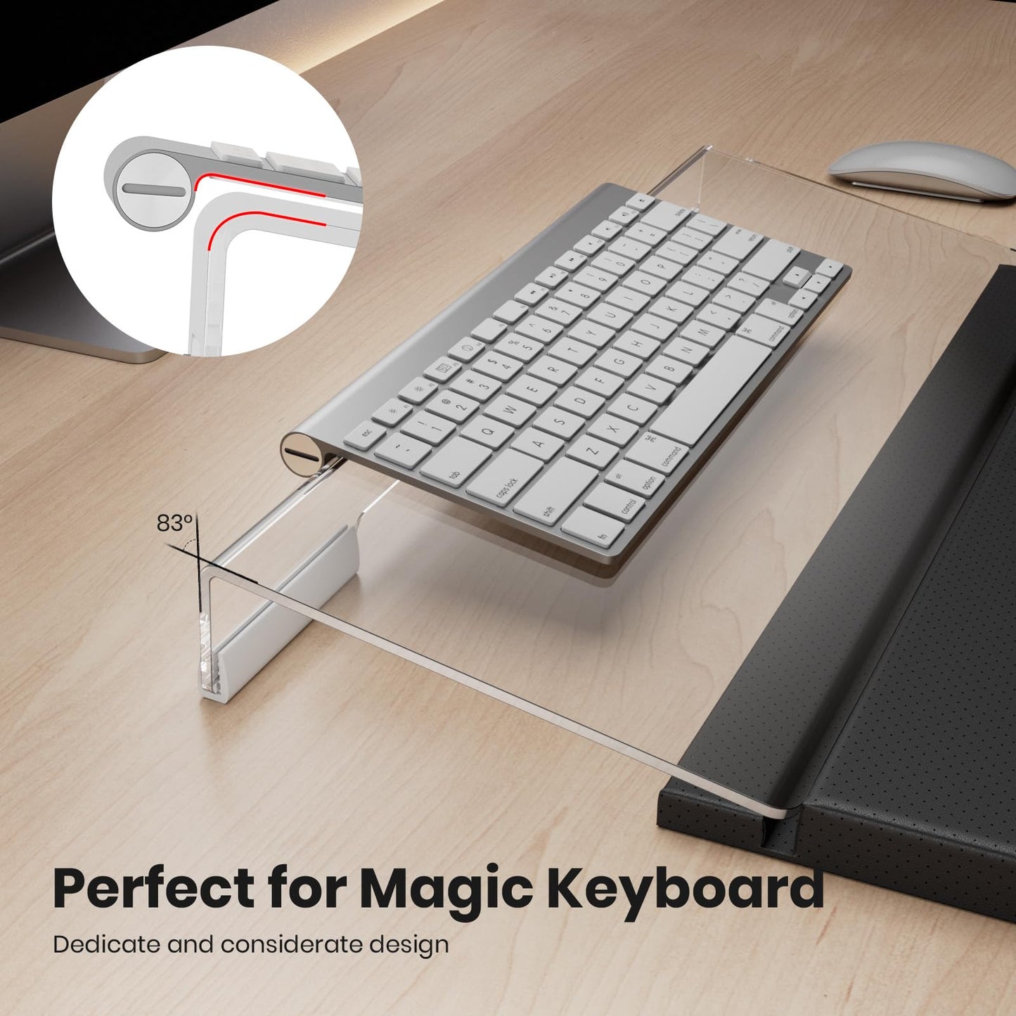 Tilted Keyboard Stand w/Wrist Rest - Klearlook Angle Adjustable Keyboard Riser for Desk, 16.9x7.3in Ergonomic Acrylic Computer Keyboard Holder