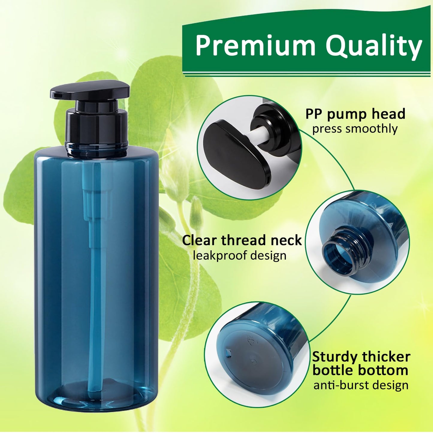Apstaqeoo 2Pcs 300ml/10oz Empty Pump Bottle Dispensers - Refillable Plastic Shampoo Bottle Hand & Dish Soap Dispenser with pump